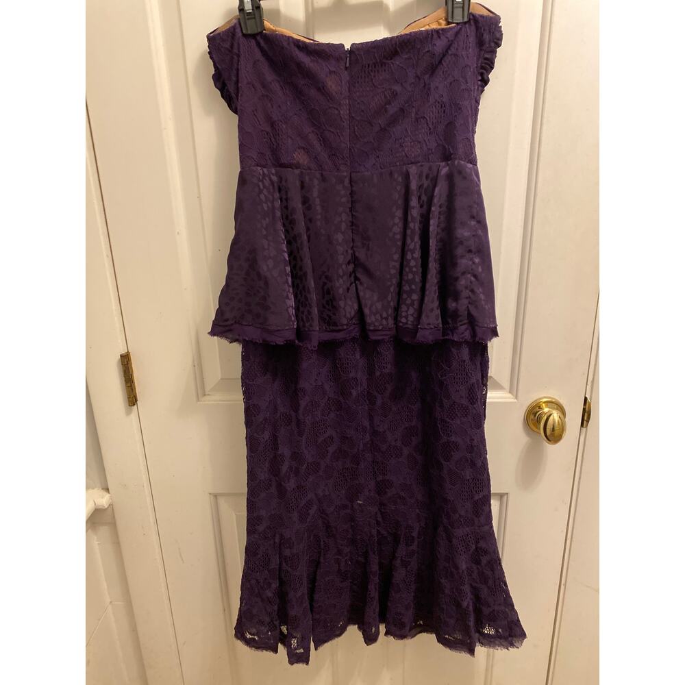 Flor et. al Purple Lace Strapless Peplum Midi Dress Evening Gown Women's Size 8 - Picture 4 of 9